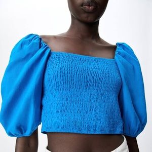 Zara Blue elastic trim crop top